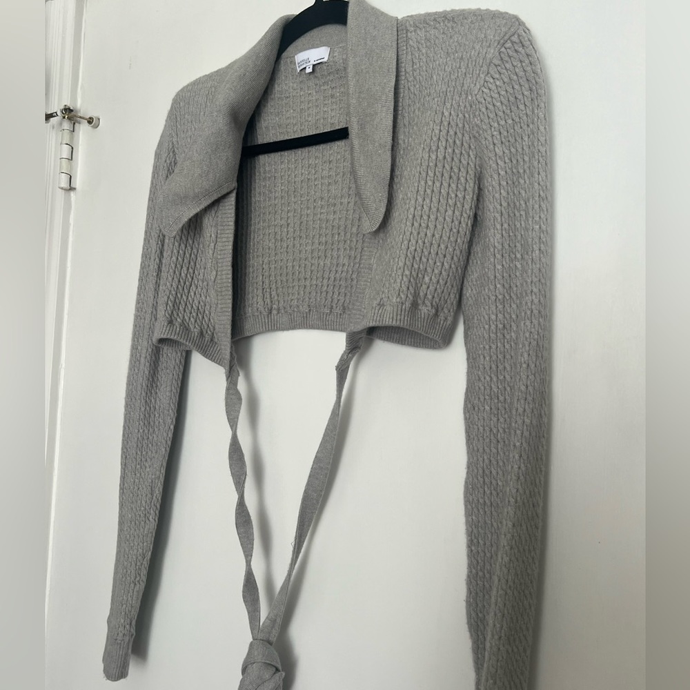 Weworewhat grey cropped cardigan with ties